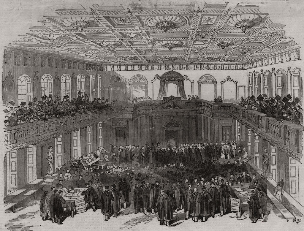 The Cambridge Chancellorship election. Interior of the senate house 1847 print